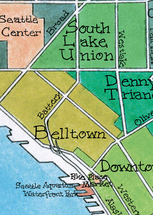 To BigStick, Inc. Seattle Neighborhood Map Detailed Cut Away of Map